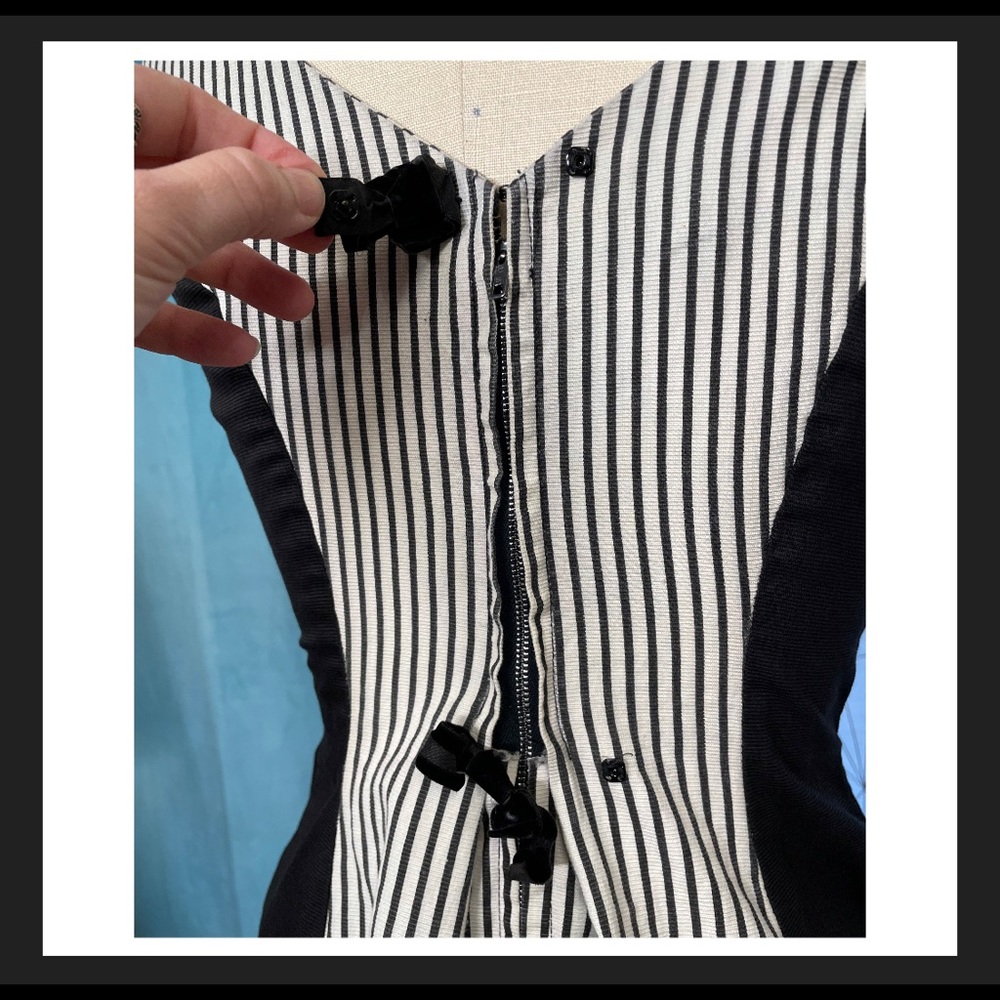 Vintage Small black white stripe bows dress VTG swing Vlv gothic beetle juice - Picture 5 of 13